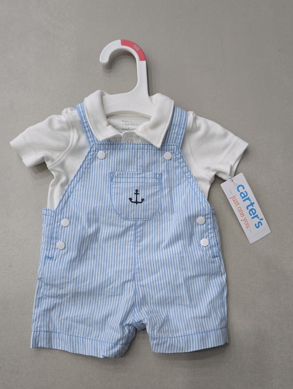 NWT! Carter's Blue & White Striped Newborn Overalls with Anchor Detail